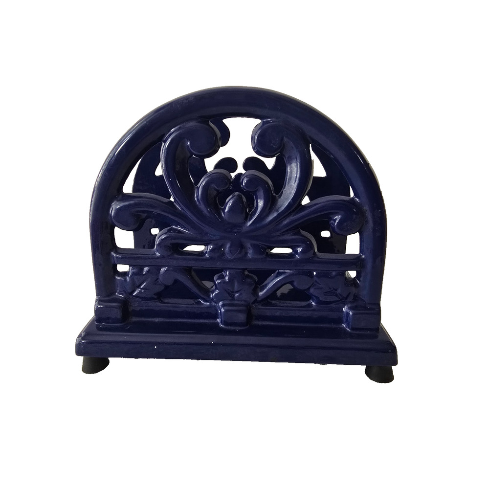 Cast Iron Navy Blue Napkin Letter Holder Scrolls